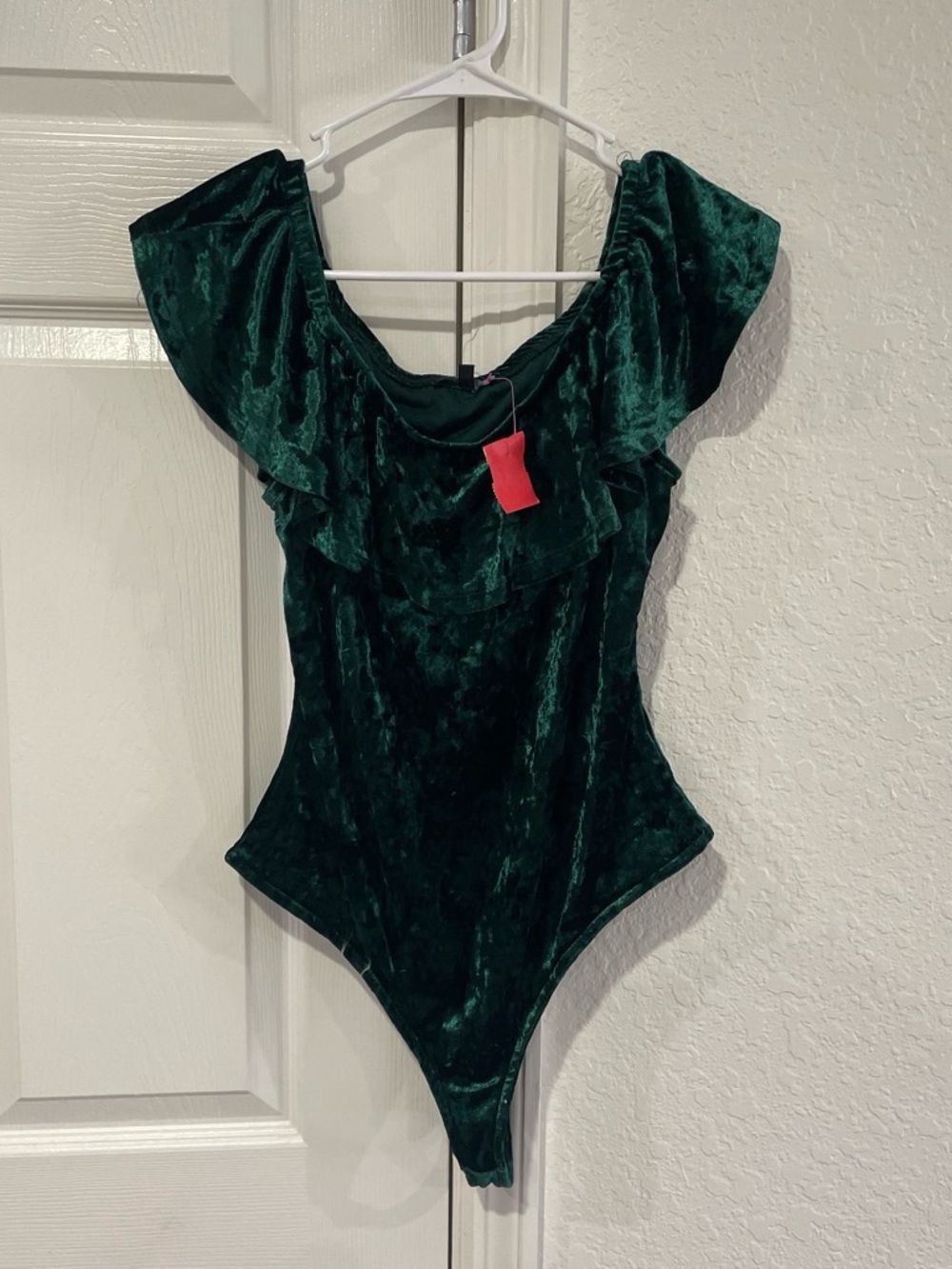 Emerald Velvet Ruffled Bandeau Bodysuit